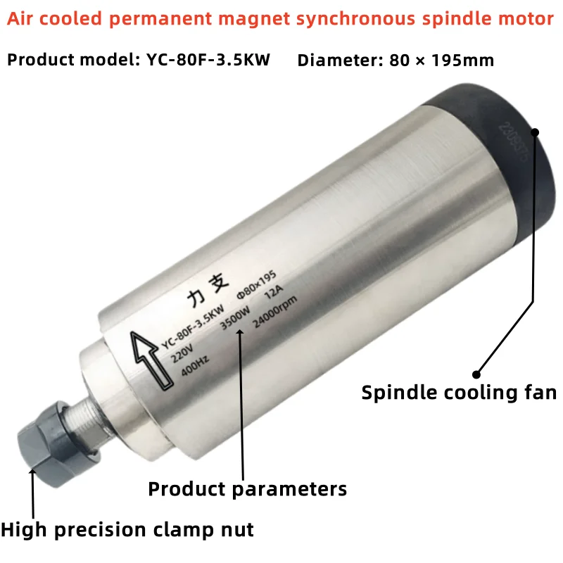 High Speed Permanent Magnet Spindle Diameter 80mm for Carving Locomotive Milling Machine 3.5kw Motor Spindle Cnc Motor Spindle