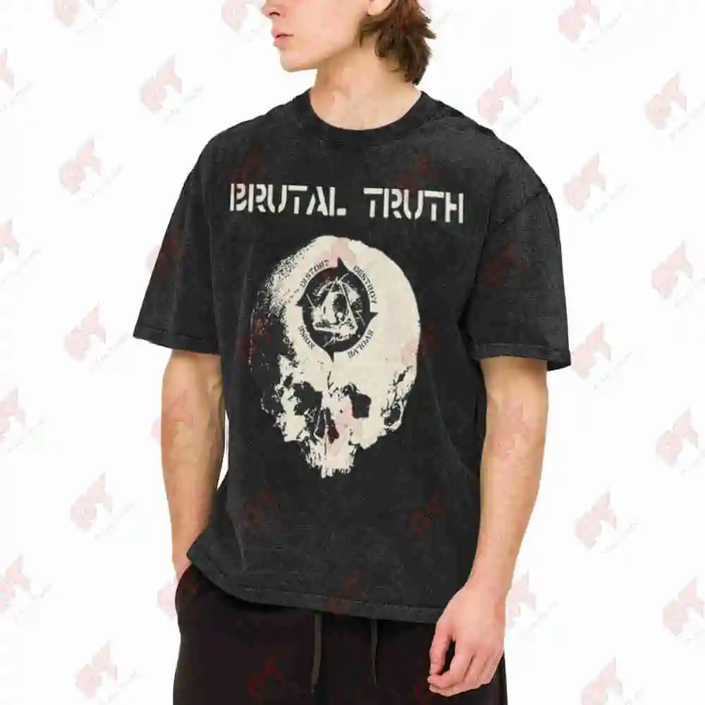 Brutal Truth Skull Crossed Bones Vintage Washed Tee Pure Cotton T-Shirt