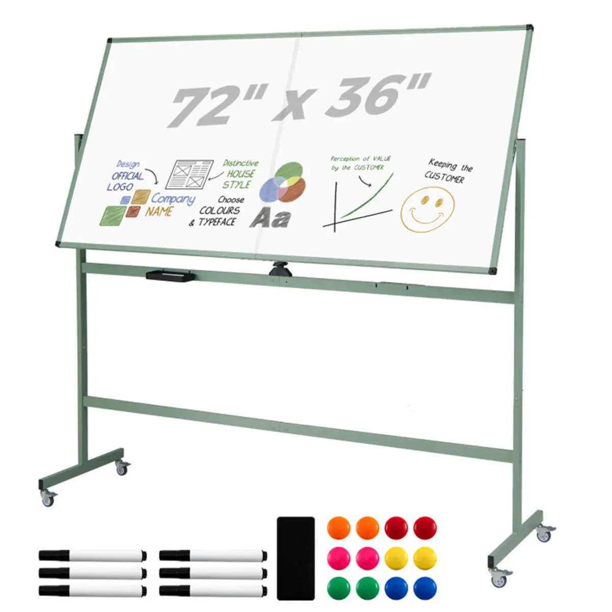 Double-sided magnetic whiteboard, portable dry eraser board with wheels, writing surface