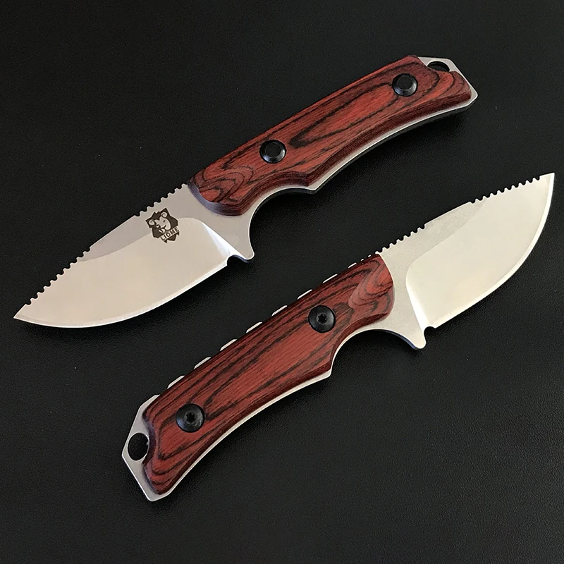 Outdoor Liome 15017 Tactical Fixed Blade Knife Wooden Handle Camping Hunting Straight Security Defense Knives Pocket EDC Tool