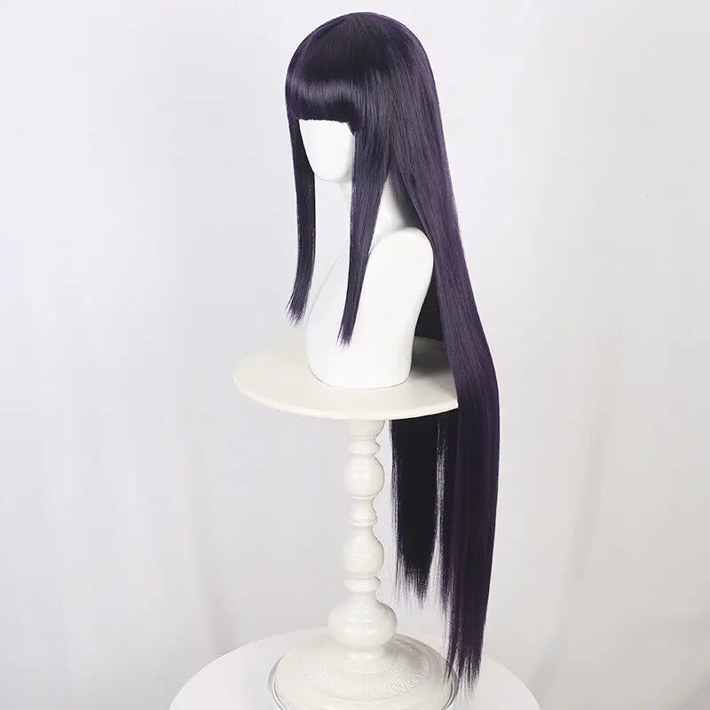 Peluca de pelo largo y liso para mujer, negro, Morado, antiguo