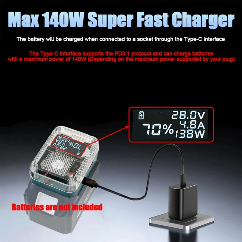 ●Digital Display Lithium Battery Adapter Converter for Charger USB Type-C Power Bank 138W