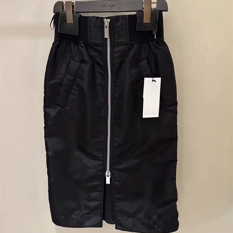 FOG SACAI – jupe mi-longue japonaise trapèze, taille haute, avec longue fermeture éclair et ceinture élastique, Collection automne-hiver pour femmes