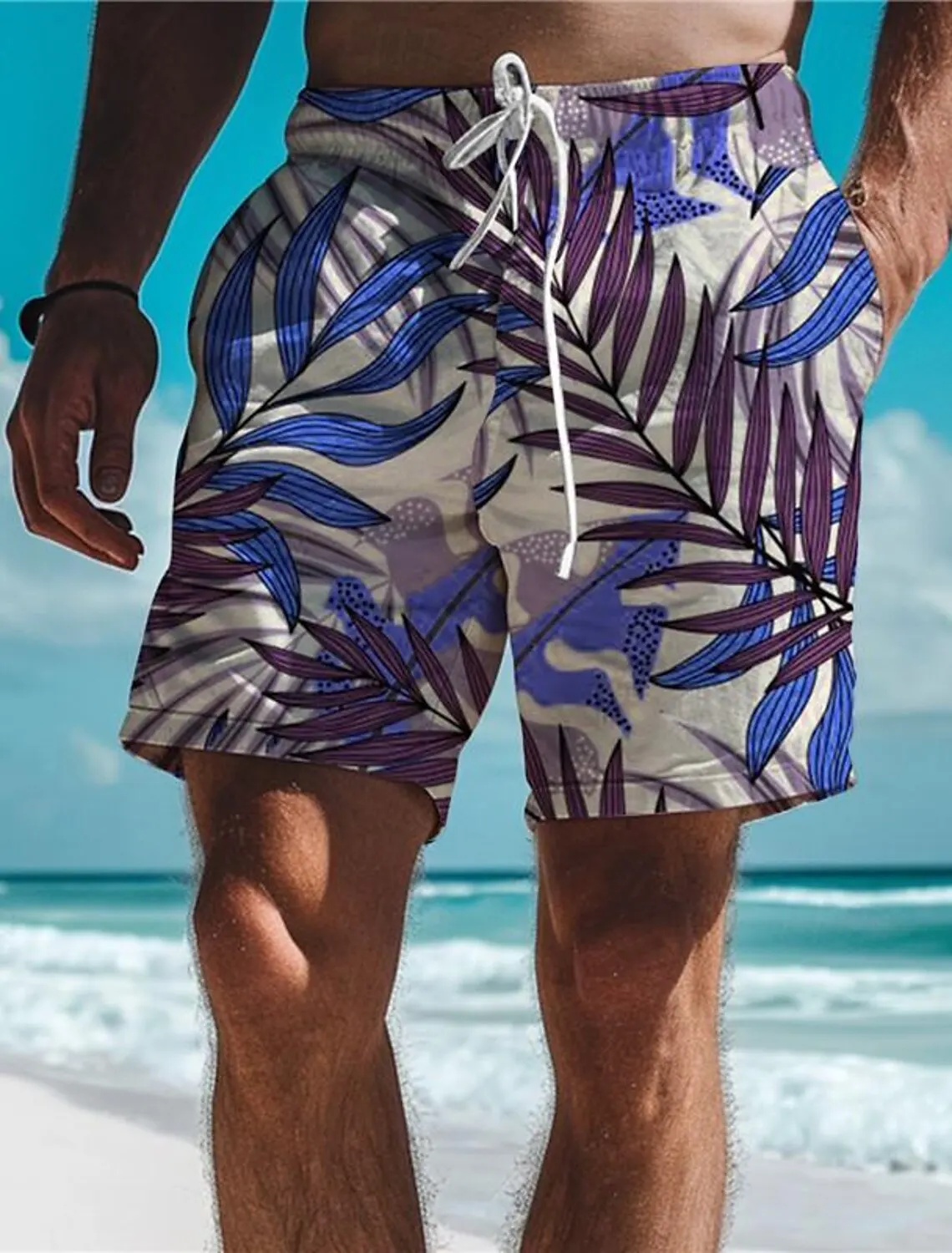 Blad Tropische Heren Boardshort Hawaiiaans Korte 3d Bedrukte Zwembroek Elastische Trekkoord Ademende Stretch Korte Aloha Stijl