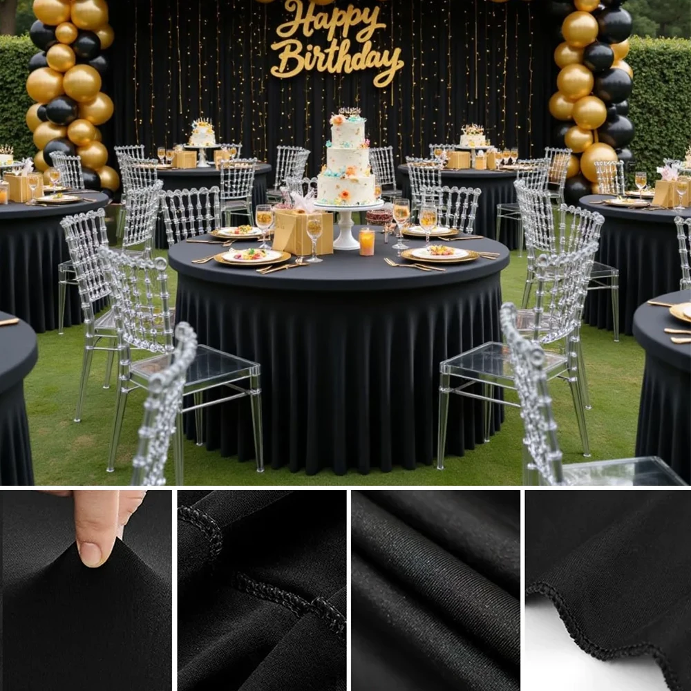 

4ft 5ft 6ft Stretch Skirt Tablecloth Elastic Ruffled Round Spandex Table Cover for Wedding Party Dinning Banquet Event Hotel 1PC