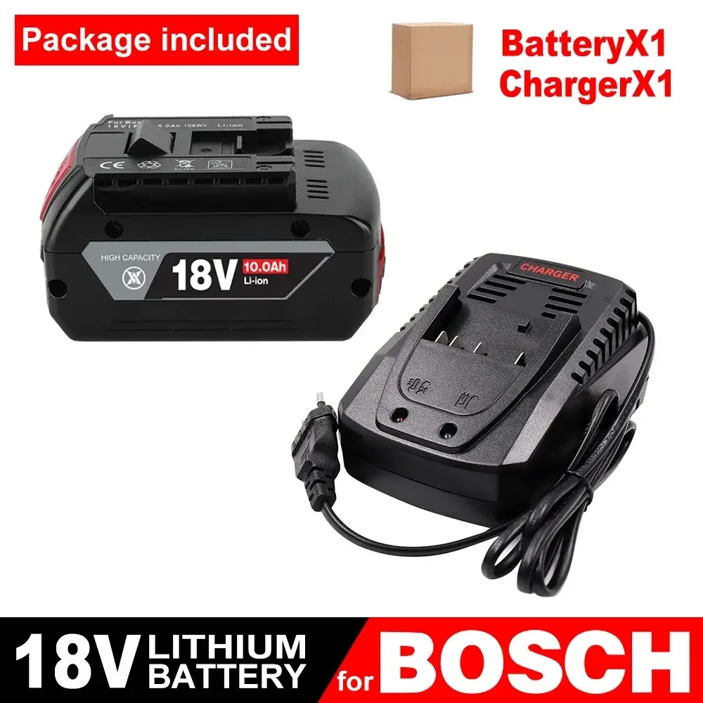 

For Bosch professional 18V 10.0AH Li-ion battery BAT610G+AL1820CV replacement with LED & for Bosch quick charger 14.4V-18V 18650