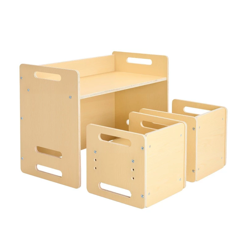 Conjunto de mesa e cadeira para desmame montessori, durável, resistente ao desgaste com bordas arredondadas, multifuncional, cadeira para crianças