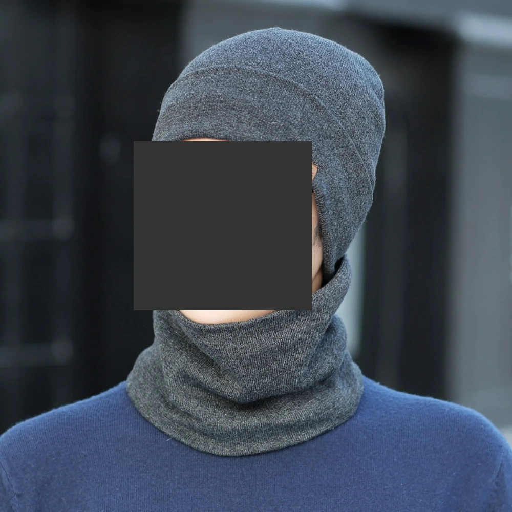 

Fleece Lined Neck Warmer Hat for Men Winter Knit Balaclava with Ear Protection Korean Style Unisex Riding Windproof Cap