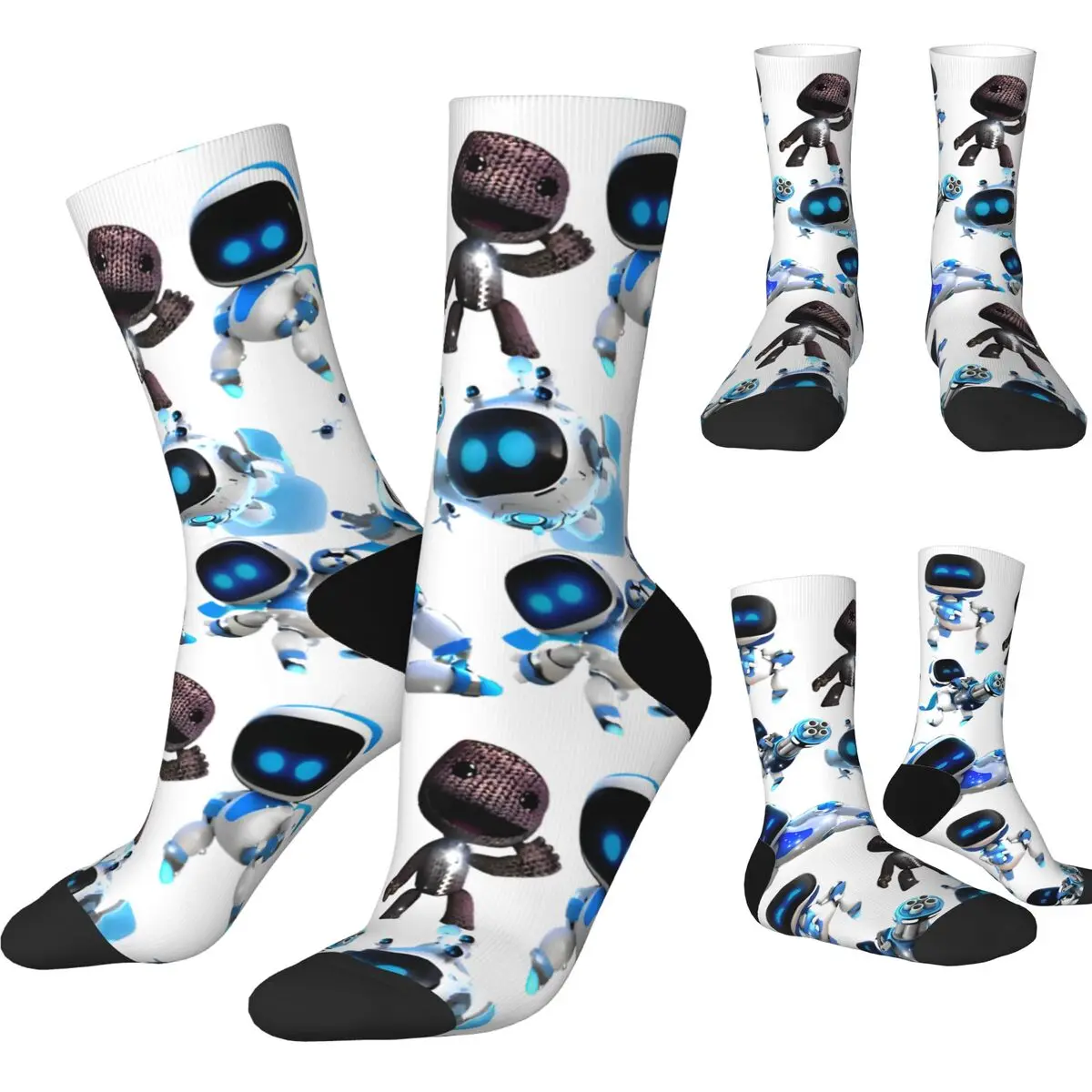 Hip-hop ASTRO BOT Video Game Basketball Socks Gamer Robot Polyester Crew Socks for Women Men Breathable