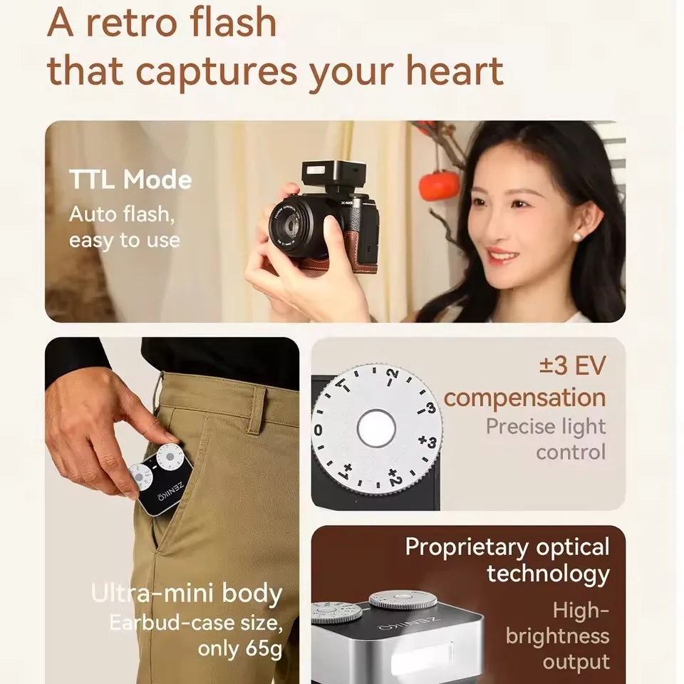 ZENIKO ZT12 Camera Flash TTL Auto Metering Retro Dual Dial Hot Shoe Speedlite for Fujifilm XT5 Sony A7M4 Nikon Canon R6