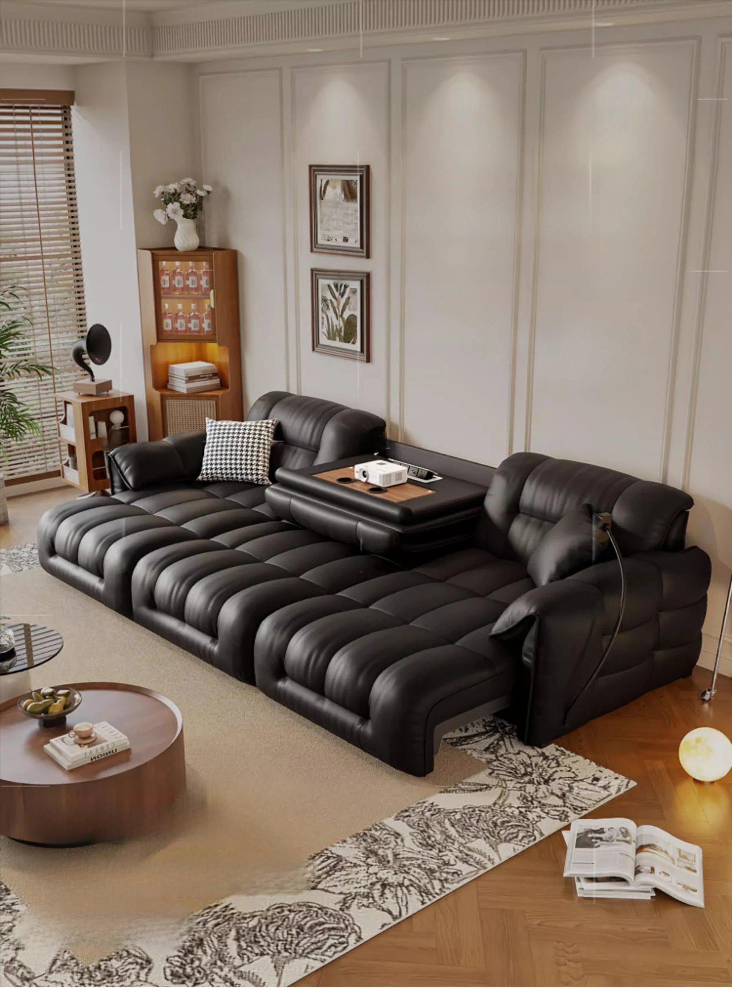 Simple Electric Multifunctional Genuine Leather Sofa Bed Modern Living Room Dual-use Automatic Retractable