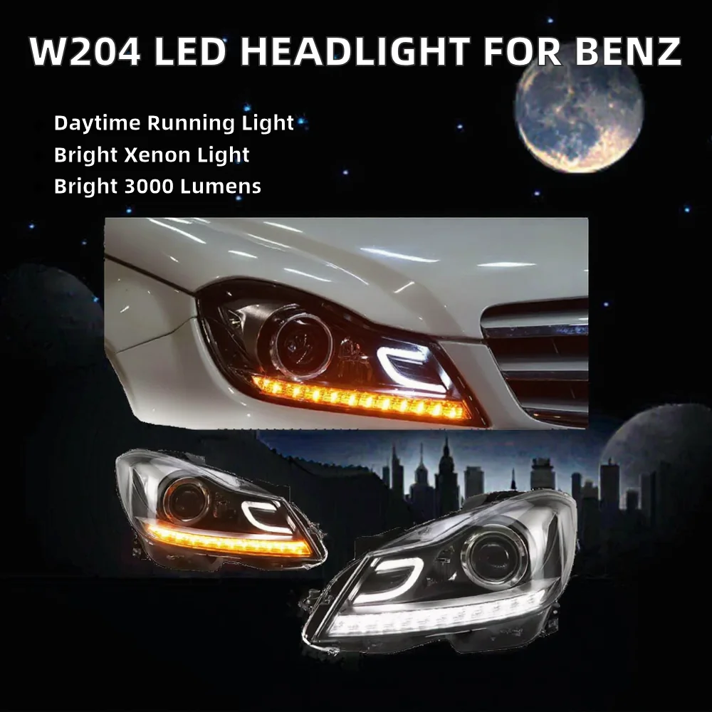 W204 Modified Headlight Upgrade LED for Benz 2011-2014 C180 C200 C260 Head Lamp DRL Signal Projector Lens Front Lamps Assembly