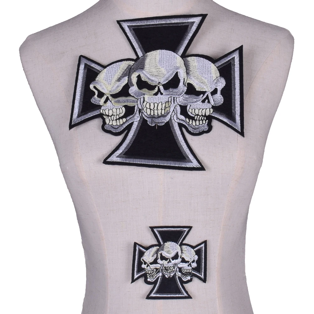 Big Black Skull Embroidery Patches Fabric Iron on Patch Sew-on Embroidered Appliques Thermo Stickers DIY Clothing Repair