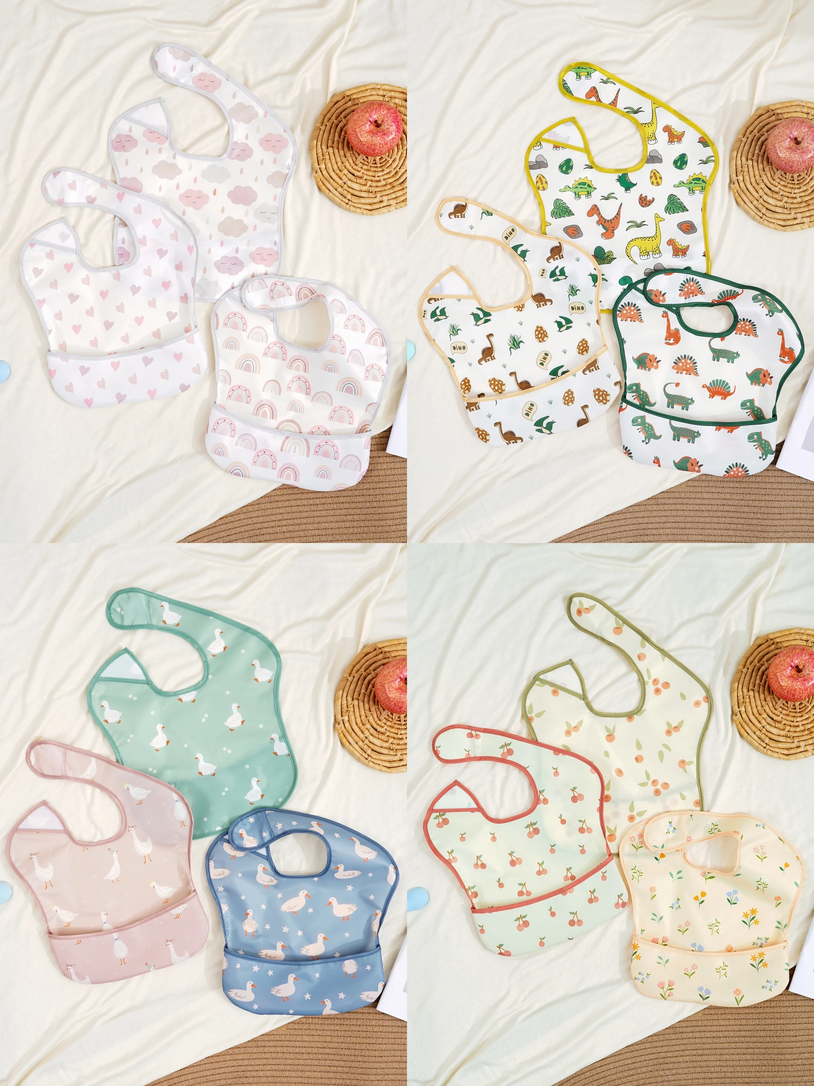 

Детские нагрудники из 3 упаковок с двусторонним карманом, SuperBib для детей и малышей от 6 до 24 месяцев, незаменимые для еды