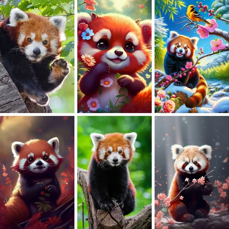 Mała czerwona panda 5D obraz diamentowy DIY mozaika haft krzyżykowy obraz Rhinestone ręcznie robione rękodzieło Home Decor