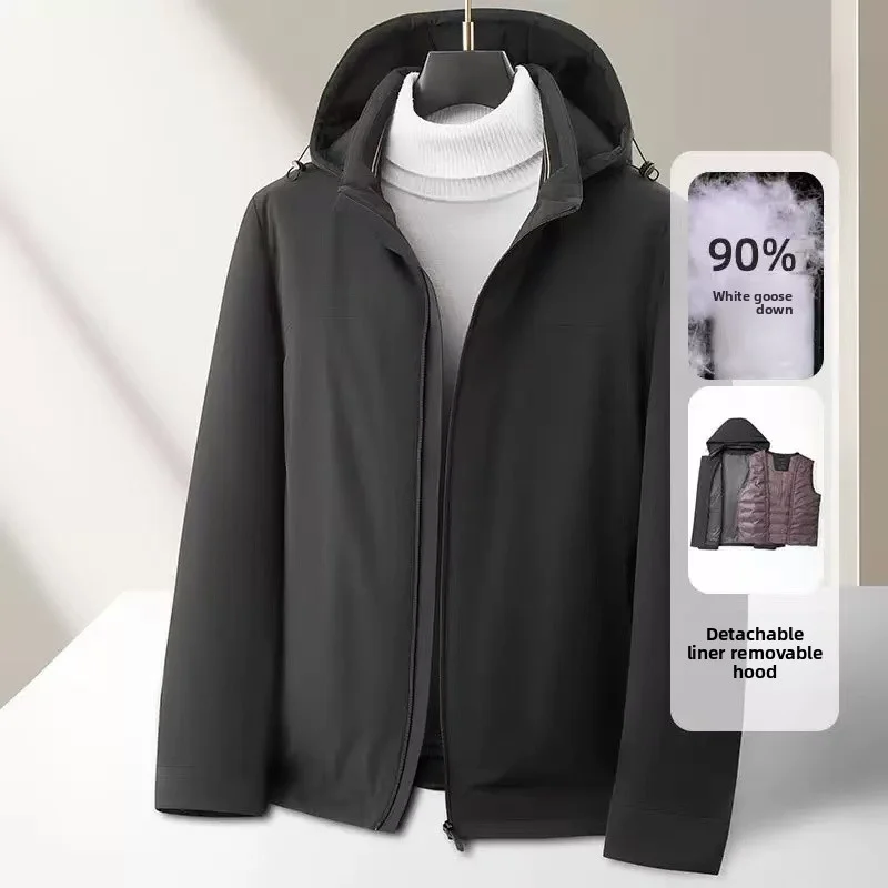 

Autumn/Winter New Men's Goose Down Jacket with Thick Velvet for Warmth High Quality Business Light Luxury Hooded Goose Down Coat