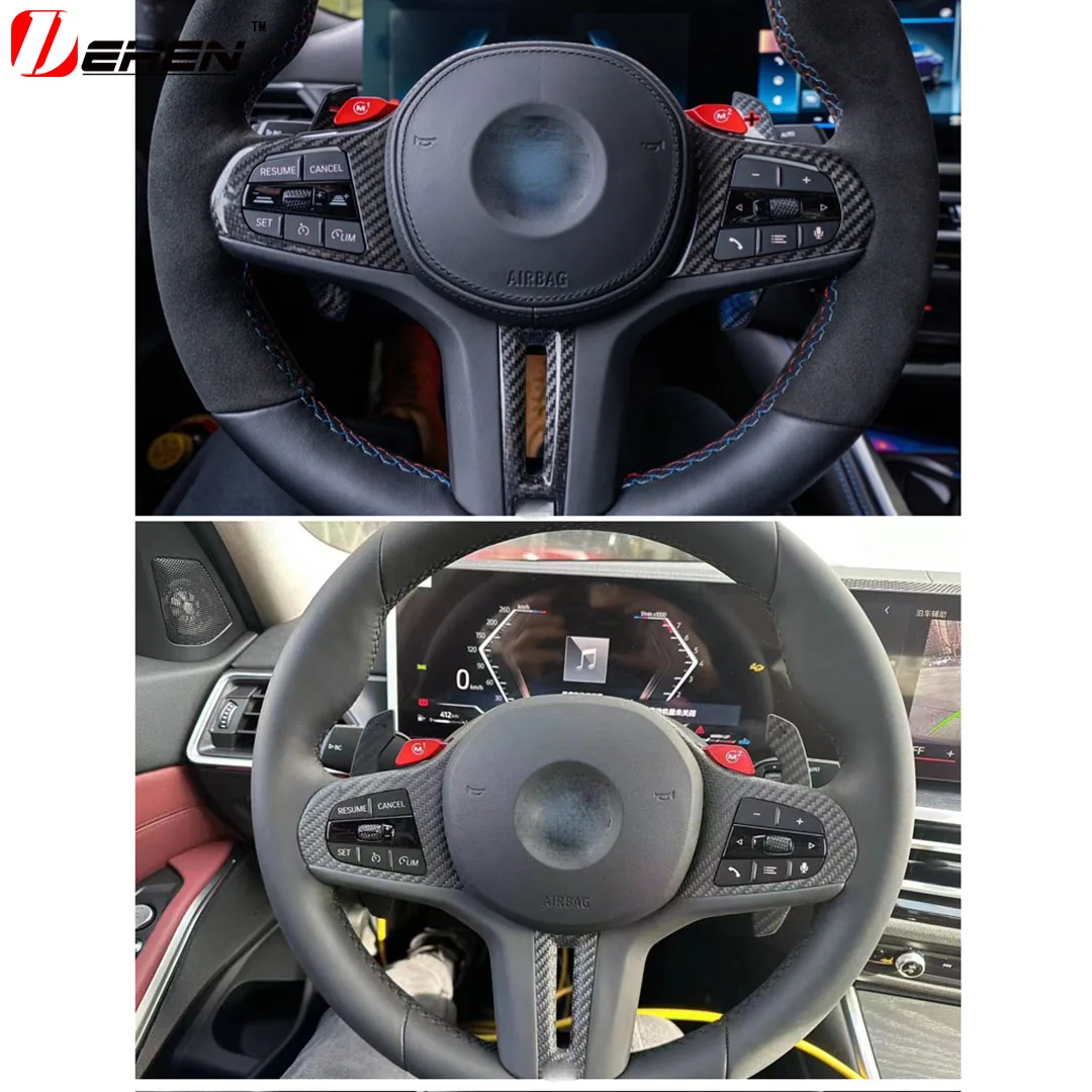 Carbon Fiber Steering Wheel Cover Trim Decor For BMW M Sport X3M F97 X4 F98 X5M F90 F95 X6M F96 G30 G01 G02 G08 G07 G11 G12