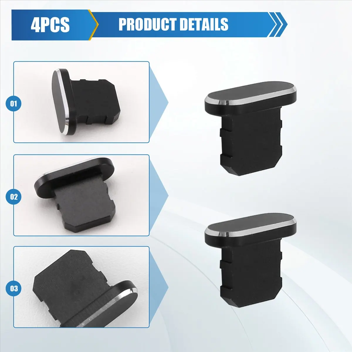 

4 Pieces Anti Dust Plugs Charging Port Stopper Cap Soft Housing Slim Case Cover for for 13/12/11-Black-A50M