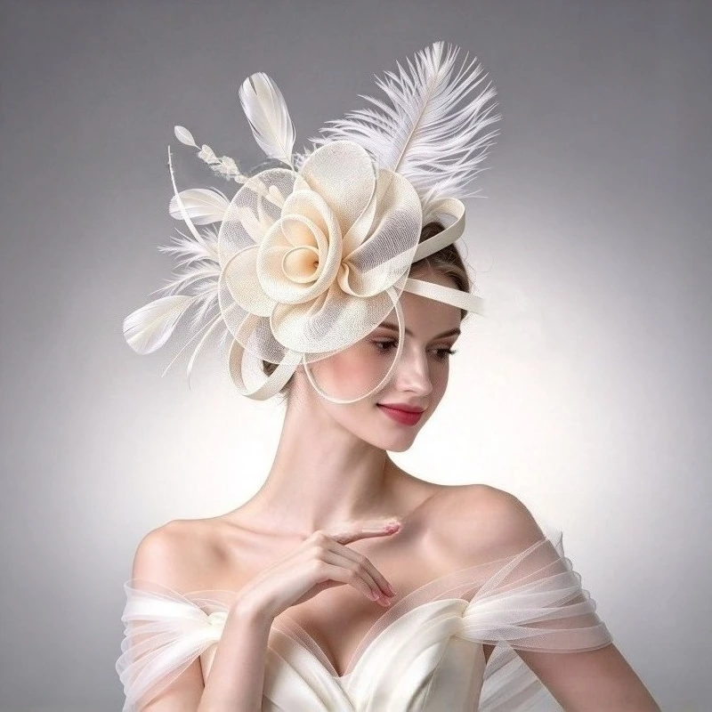 Formal Dress Feathers Mesh Headband Luxury Exquisite Small Top Hat Headband Stage Performance Headpiece Retro Bridal Headband
