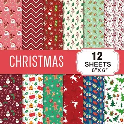 12 Pieces Christmas Wrapping Paper Collection DIY Christmas Scrapbook Paper for Thanksgiving Birthday New Year Holiday Wedding