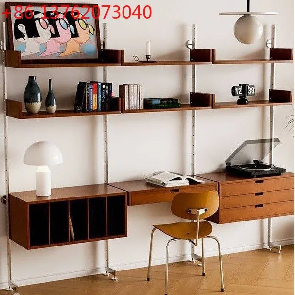 

Средневековая настенная полка, открытая металлическая напольная полка, скандинавская книжная полка из цельного дерева