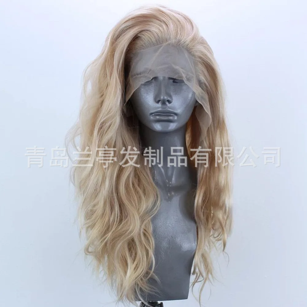 13x2.5 Lace Front Synthetic Wig Linen Blonde Natural Hairline Cosplay Daily Wear Heat Resistant Fiber Wigs Wholesale
