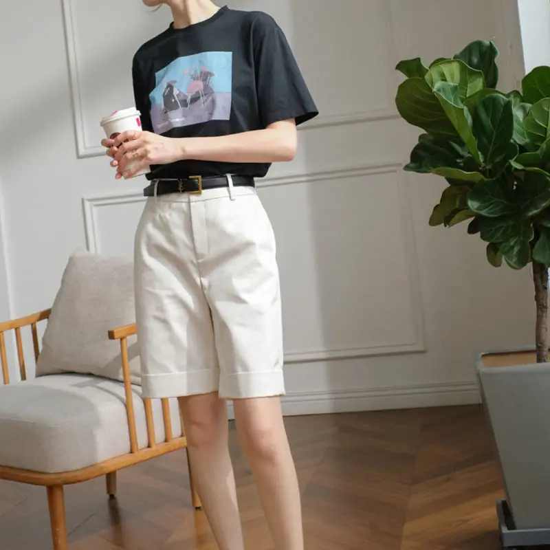 Shorts Women Youth Ins Summer Basic Simple All-match Chic High Waist Solid Ladies Straight 2021 Newly Leisure Fashion College