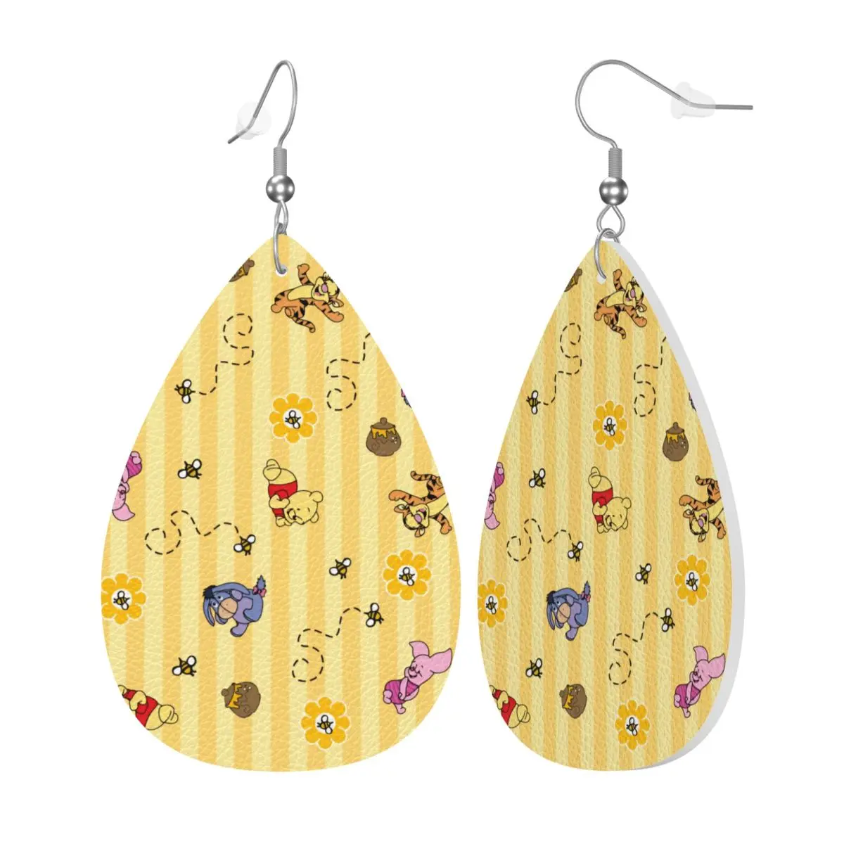 Custom Drop Dangle Earrings Winnie The Pooh Leather Teardrop Earrings PVC Leather for Gifts Dainty Jewelry view 2