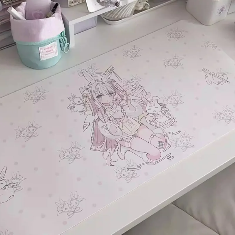 

Милый аниме-коврик для мыши с кроликом, кожаный, водонепроницаемый, большой размер, для студенческого общежития, украшение для компьютерного стола