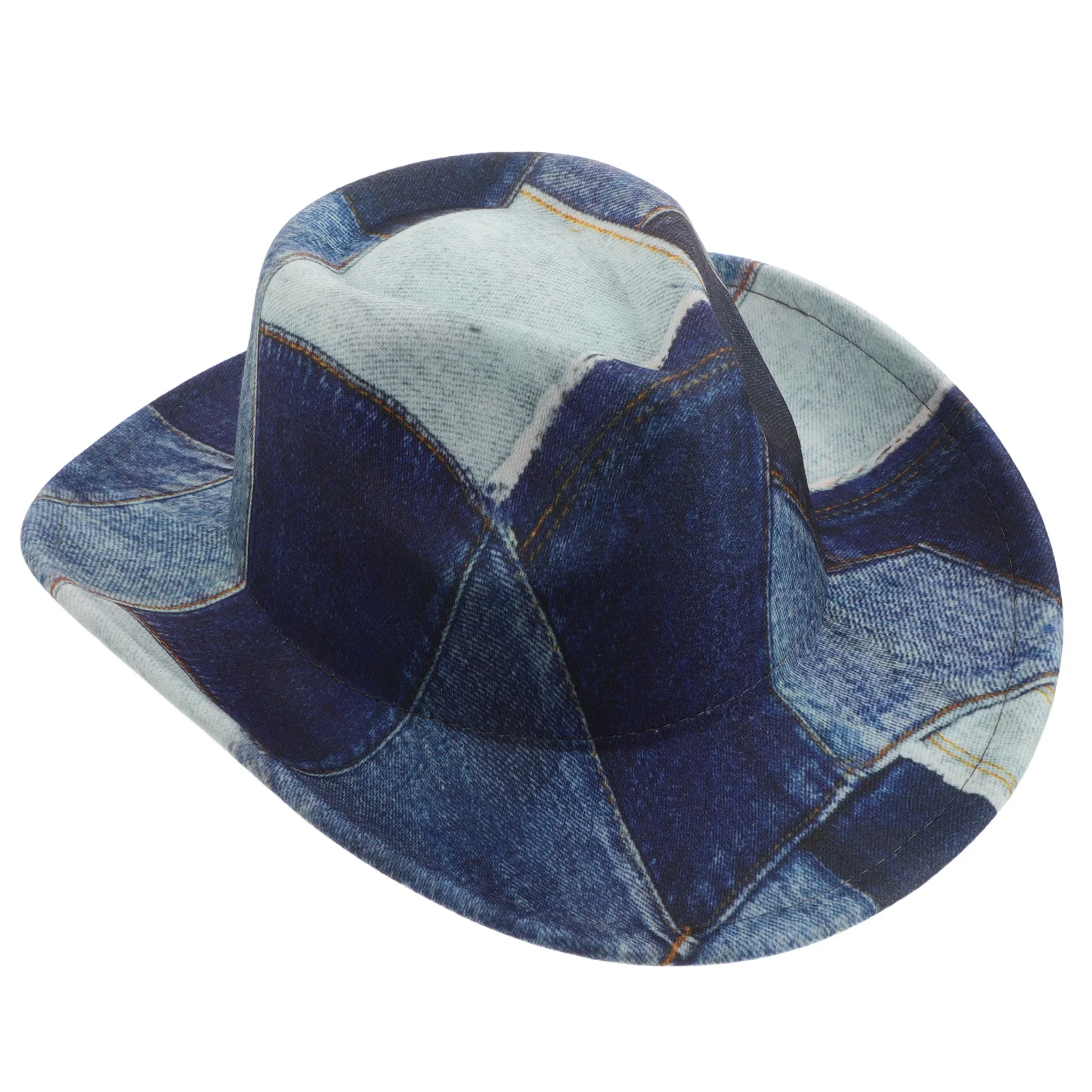 

Denim Patchwork Cowboy Hat 56-58cm Wide Brim for Costume Parties Western Outfit Cosplay Events Western Cowgirl Hat