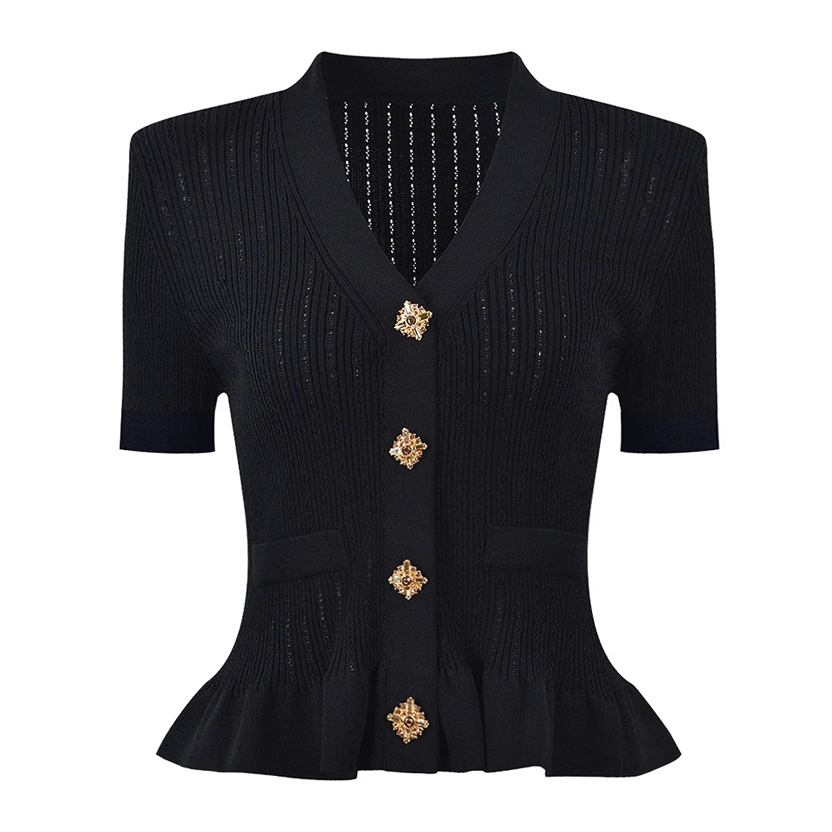 5 Colors High Version Fashion In Stock New Diamond Button Versatile Short Sleeved Knitted Top Women's Cardigan Jacket