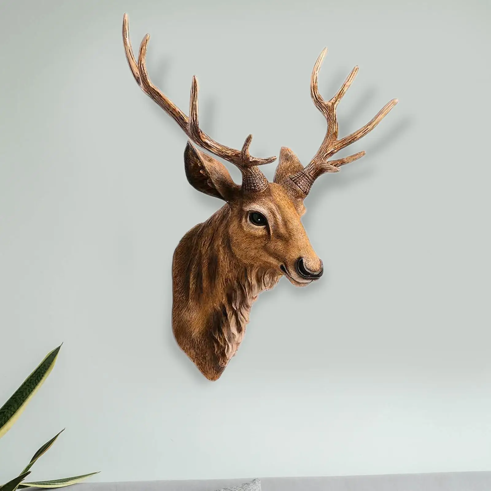 Wall Mounted Deer Head Sculpture Decor Stag Head Animal Head Resin Brown Deer Buck Fake Head Ornament for Dining Room Home Fall