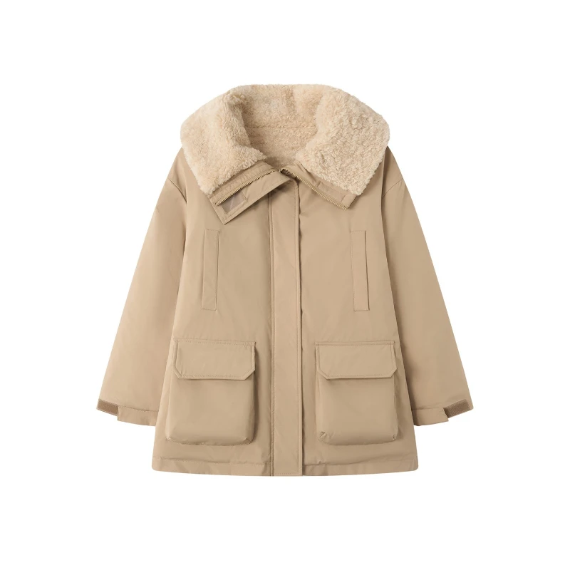 Women Parkas Mid Length Coats Jackets Turn Down Collar Thick Warm Y2k Streetwear Elegant Jacket Work Coat Autumn Winter 2025