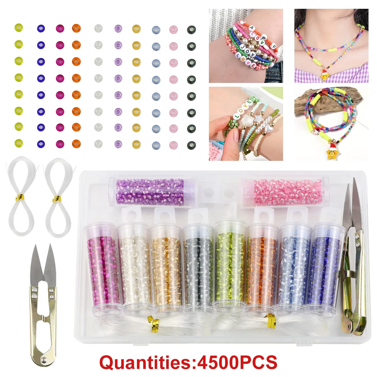 4500pcs 3mm Glass Rice Beads 10-color Combination Set Handmade DIY Seedbeads Material Jewelry Accessories Loose Bead Set Box