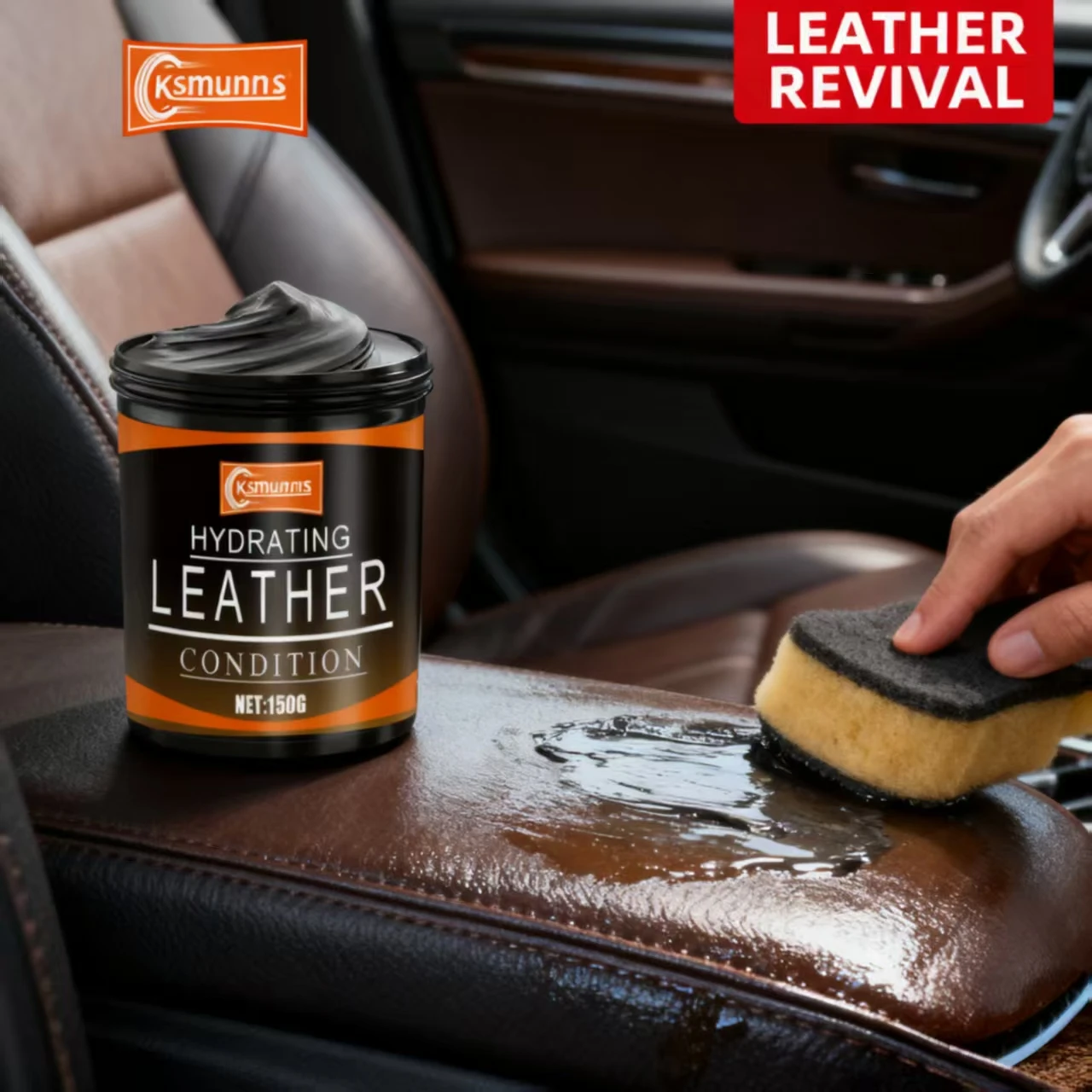 

Ksmunnrs 150G Hydrating Leather Conditioner – Ultra-Nourishing Formula for Car & Furniture Leather, Intense Hydration for Lastin