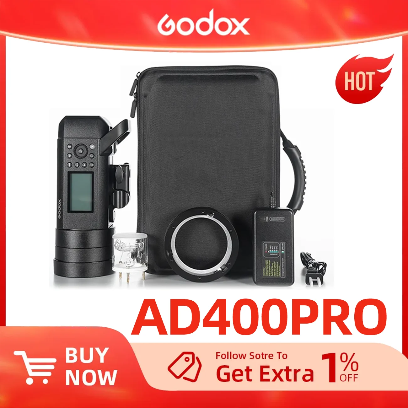 

Godox 400W AD400 Pro WITSTRO All-in-One Outdoor Flash AD400Pro Li-on Battery TTL HSS with Built-in 2.4G Wireless X System