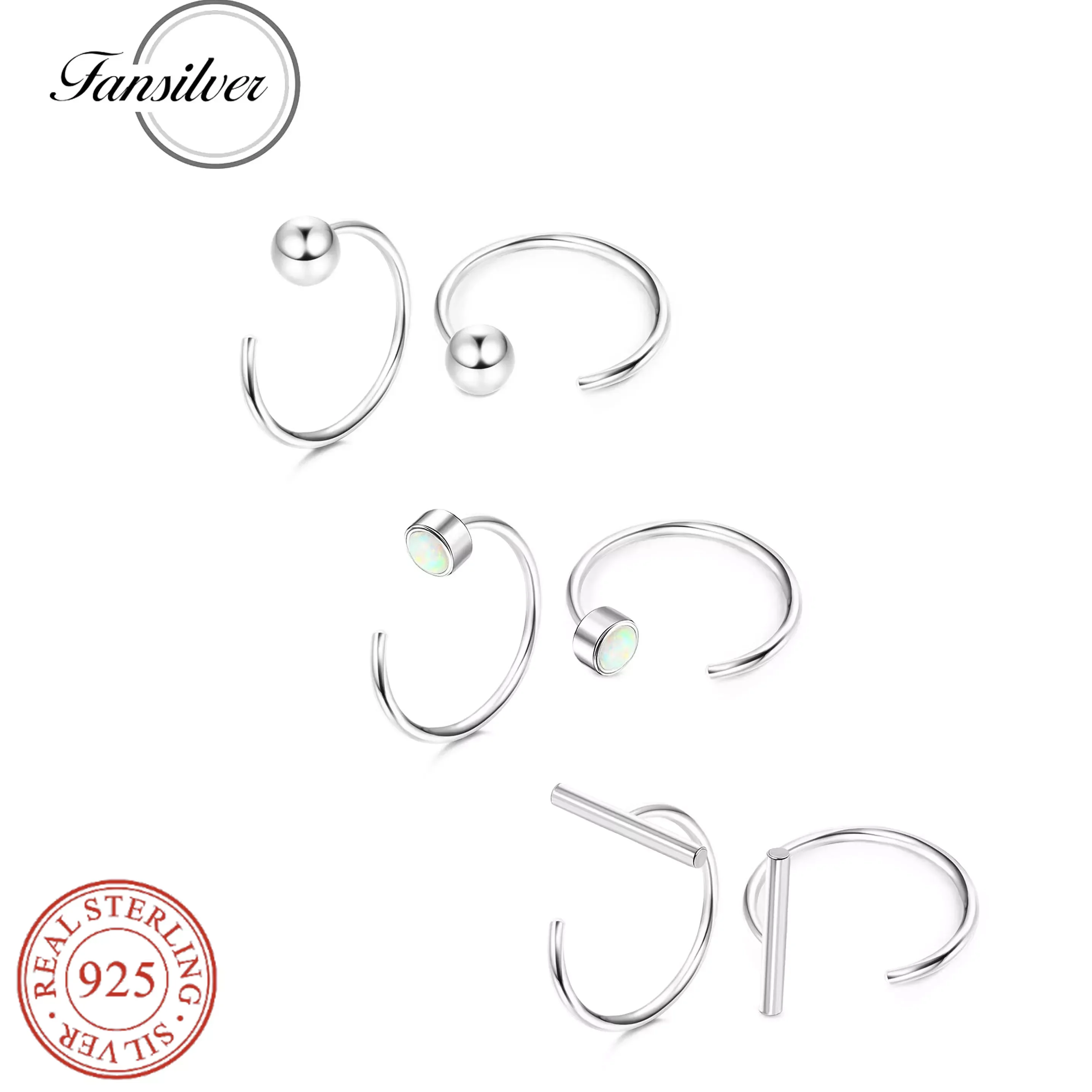 

Fansilver 925 Sterling Silver Half Hoop Earrings Zirconia Cartilage Piercing Half Hoop Earrings Nose Ring Hoop for Women Men