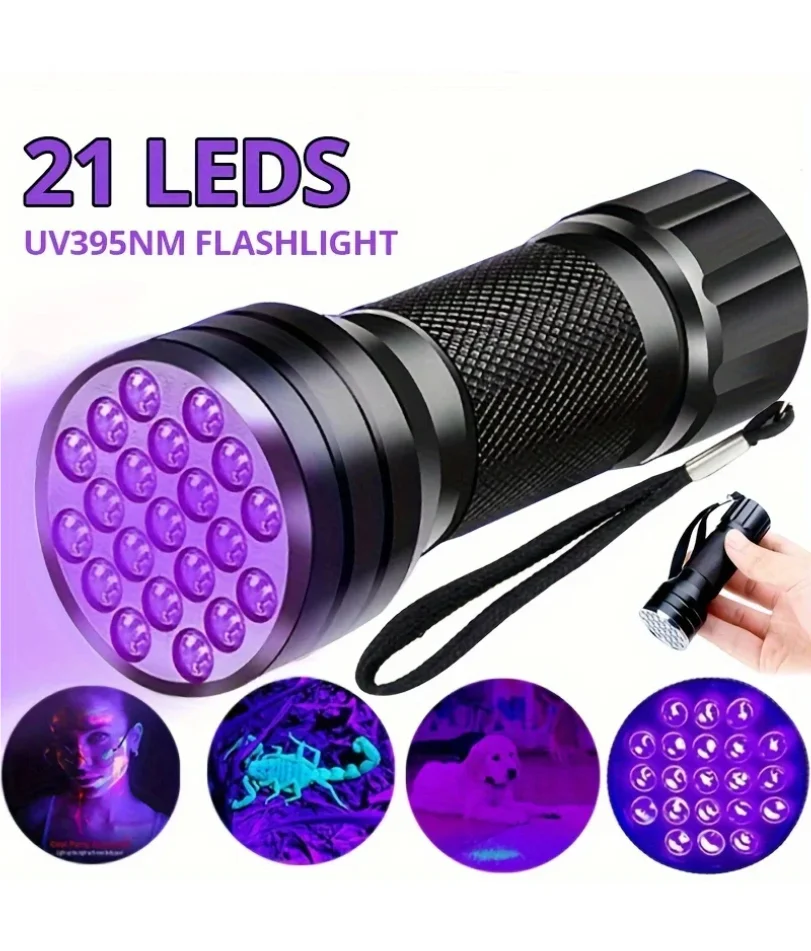 LED UV Flashlight Portable Pet Urine Stain Money Detection Torch Blacklight Emergency Waterproof Ultraviolet Flashlight