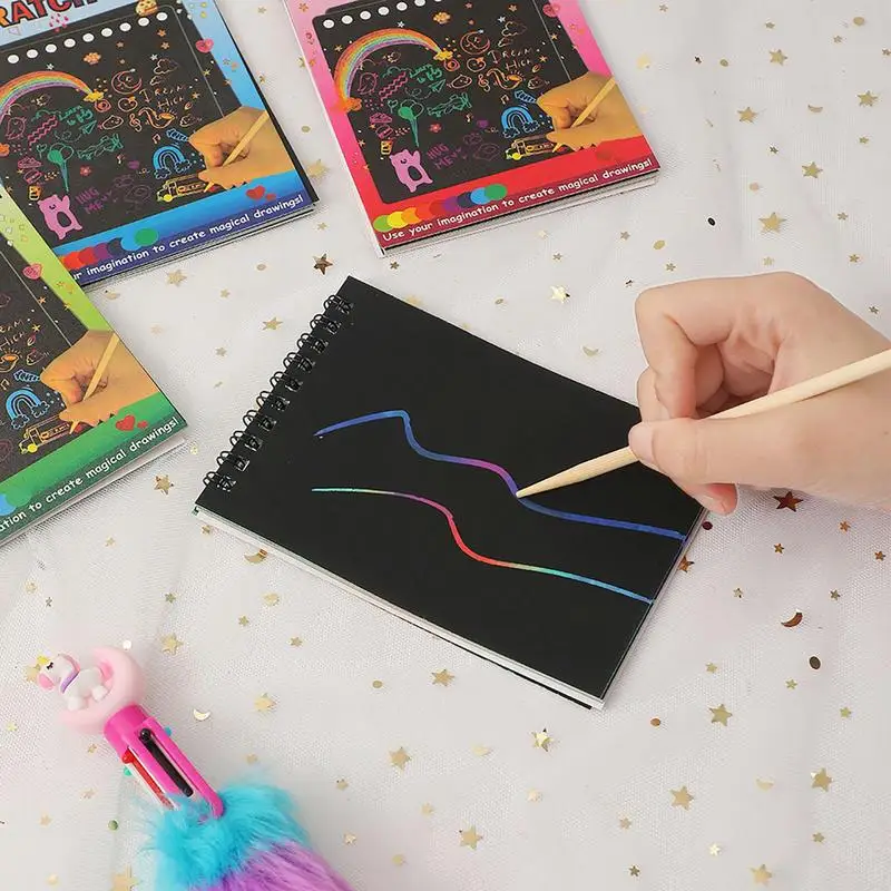 Rainbow Scratch Mini Art Notes 10Pcs Decorate Cartoon Child Paper DIY Graffiti Tool Rainbow Scratch Toy For Children