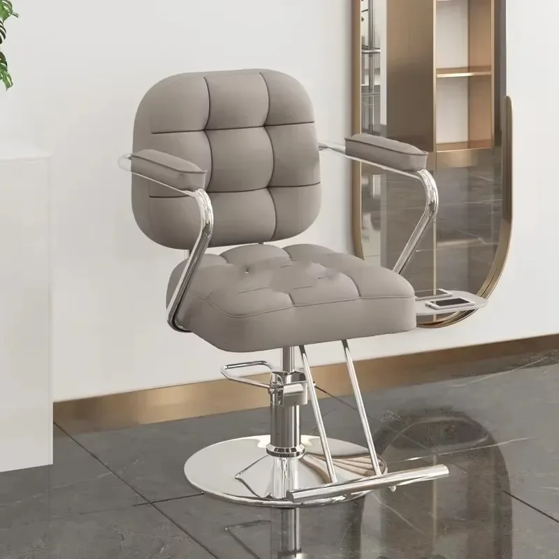 Aesthetic Leather Salon Chair Iron Simple Barber Swivel Hairdressing Salon Chair Hidraulic Leg Cadeira De Barbeiro Furniture
