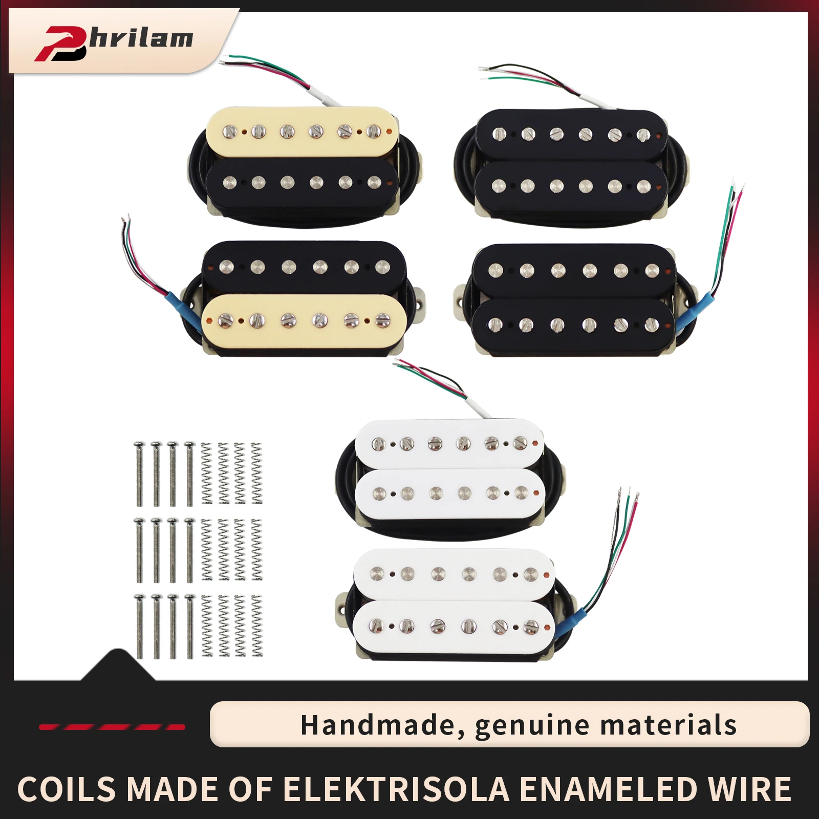 

Phrilam Alnico2 6 non & 6 регулируемых звукоснимателей для электрогитары хамбакера, гриф 7,6 К, 50 мм, 8,8 К, мост 52 мм для улучшенного качества звука