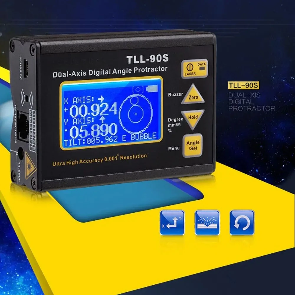 New TLL-90S Super High Precision Laser LCD Display Angle Meter 0.005 Professional Dual-axis Digital Laser Level Inclinometer