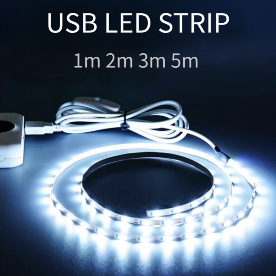 Taśma LED z USB 5V z taśmą przełącznik dekoracyjny do podświetlenia pokoju domowego 1M 2M 3M 5M wstążka oświetleniowa