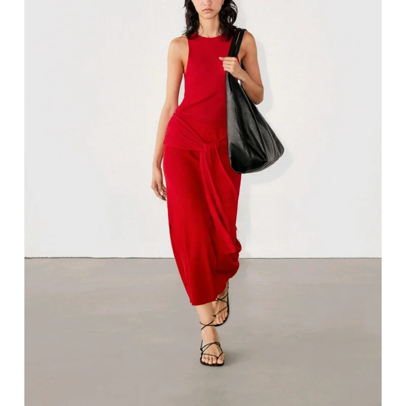 

High Waist Knitted Skirt And Vest Dopane Red Early Autumn New Women's Faion Set Spring 2025 Collection