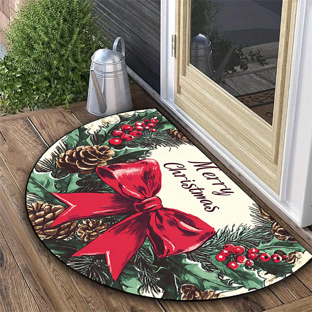 VIKAMA Christmas Bow Half Round Carpet Entrance Living Room Holiday Decoration Non Slip Carpet Ins Wind Home Decoration