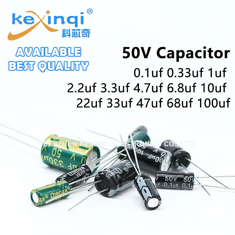 10-50 buah 50V Dip kapasitor elektrolitik aluminium 0.1uf 0.33uf 1uf 2.2uf 3.3uf 4.7uf 6.8uf 10uf 22uf 33uf 47uf 68uf 100uf