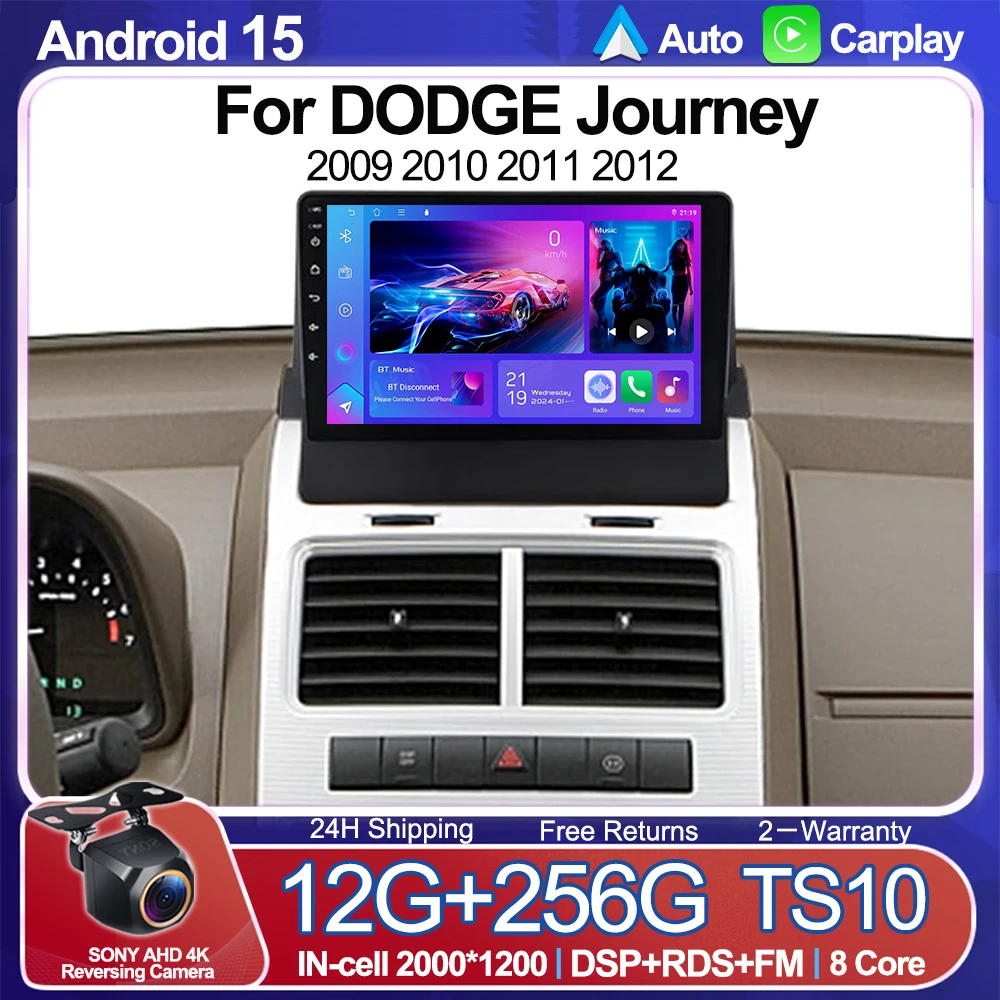 

Android 15 Carplay Auto For DODGE Journey 2009 2010 2011 2012 5G+WIFI Car Radio Multimedia Video Player 2din GPS Stereo Audio BT