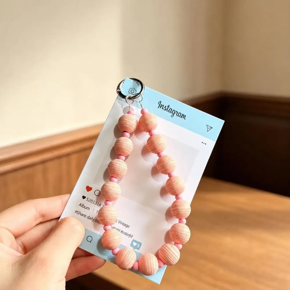 Stylish Glitter Mobile Phone Lanyard Detachable Striped Bead Wrist Chain Handmade Bag Pendant for Women Girls