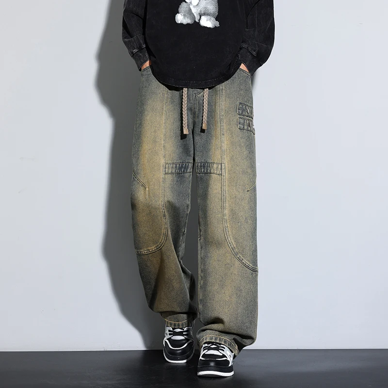 

Spring Autumn Jeans for Men Men's Casual Trousers Versatile Large-sized Long Pants Fashionable Loose Straight-leg Wide-leg Pants