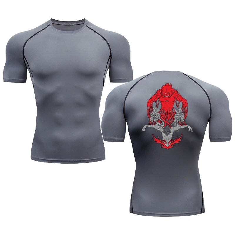 men compression creative pattern short-sleeved sports quick-drying gymnastics T-shirt fitness sports undershirt elastic tops